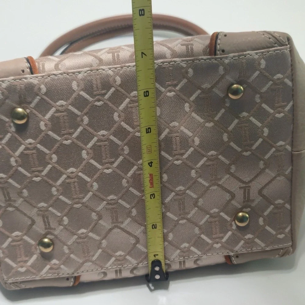 Tignanello Signature Satin Satchel Shoulder Bag Handbag Purse Tan Leather Trim